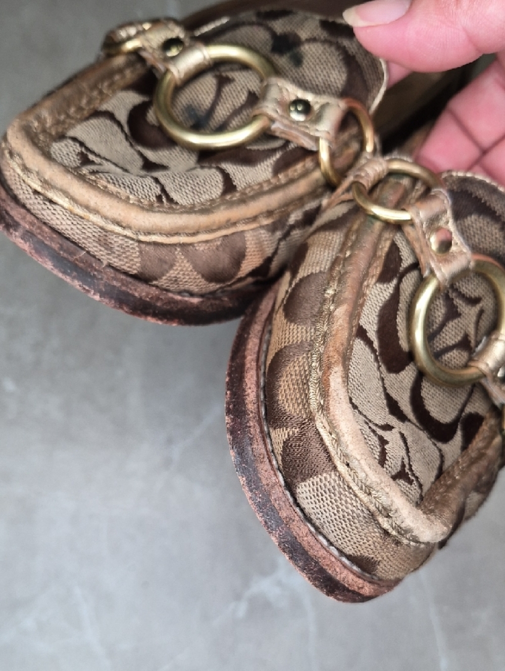 Coach Brown Signature Canvas Logo Flats with Gold Hardware - Picture 4 of 10